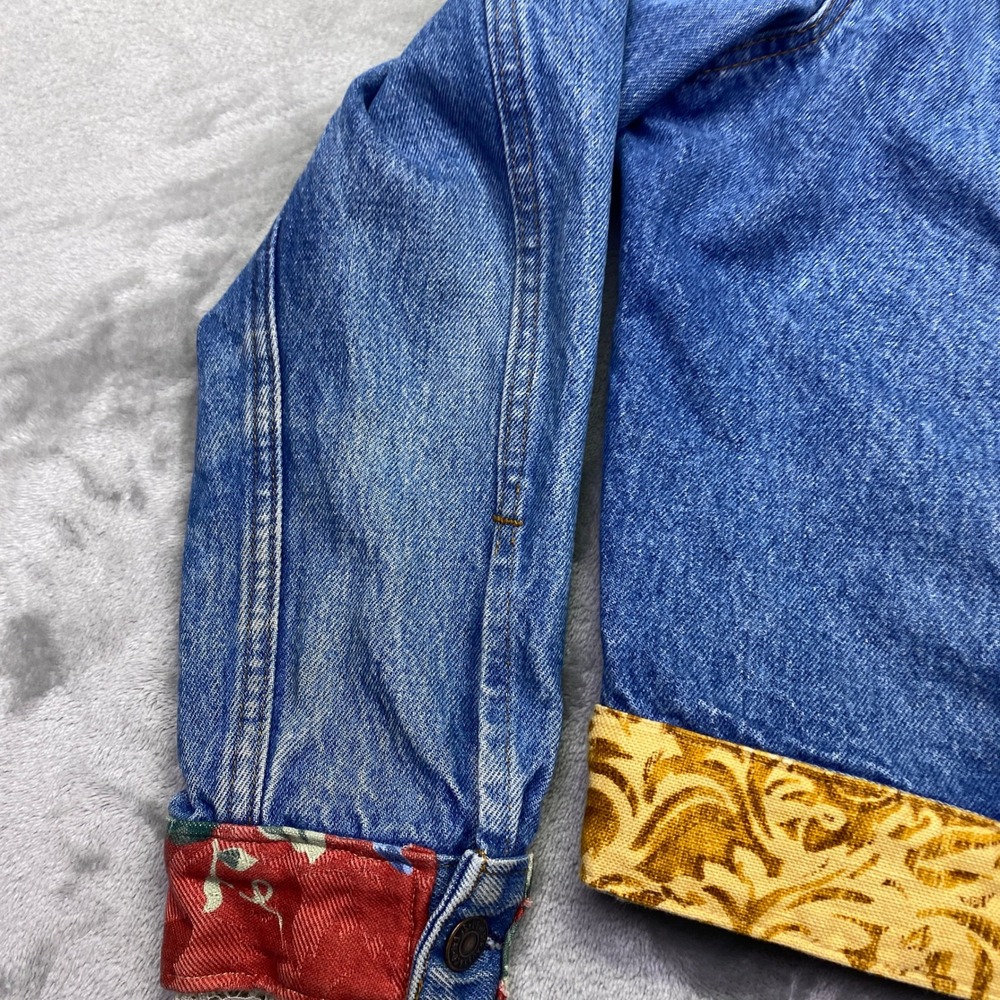 VTG Levis Denim Jacket Custom Upcycled Lace Brocade XL‎ Womens USA 80s Western - Picture 2 of 13